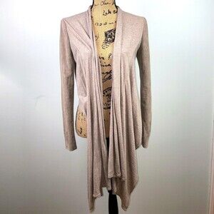 BCBGMaxAzria Waterfall Suede Open Front Drape Wrap Jacket  Heather Khaki Sz Xs